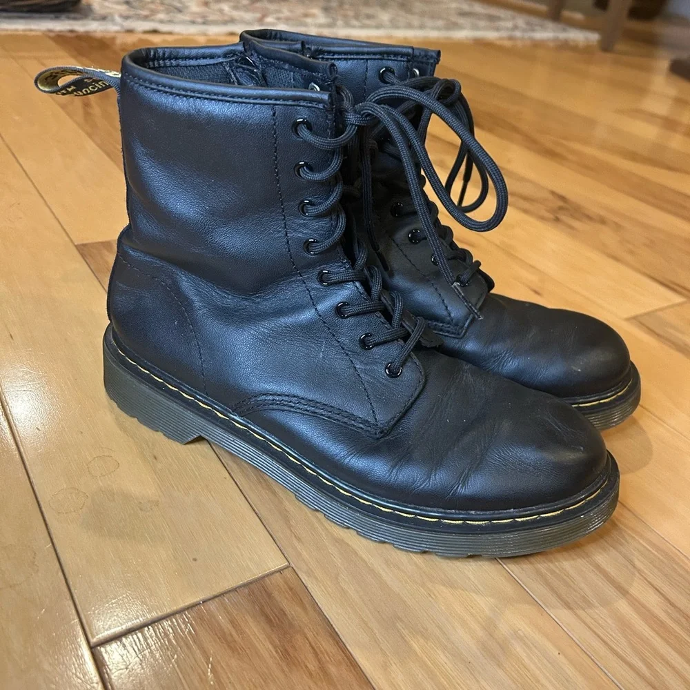 Dr. Martens Youth Black Leather Lace-Up Side Zip Boots